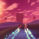two people sprint toward the sunset in a field on an alien planet in haven for xbox game pass